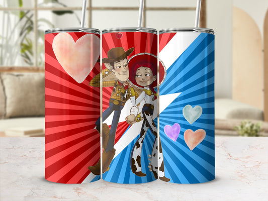 Cartoon Cowboy and Cowgirl Design Tumbler Cup