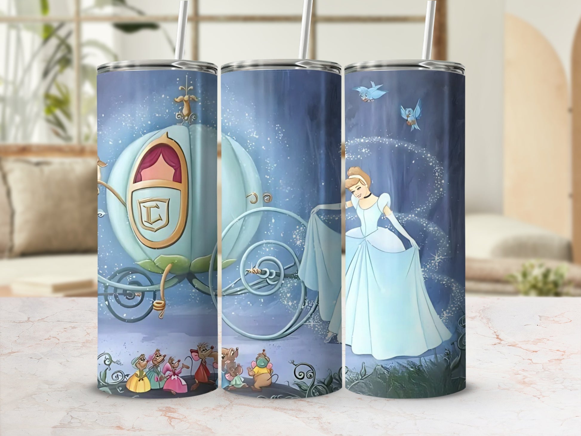Enchanting Cinderella Carriage Tumblers with Straw