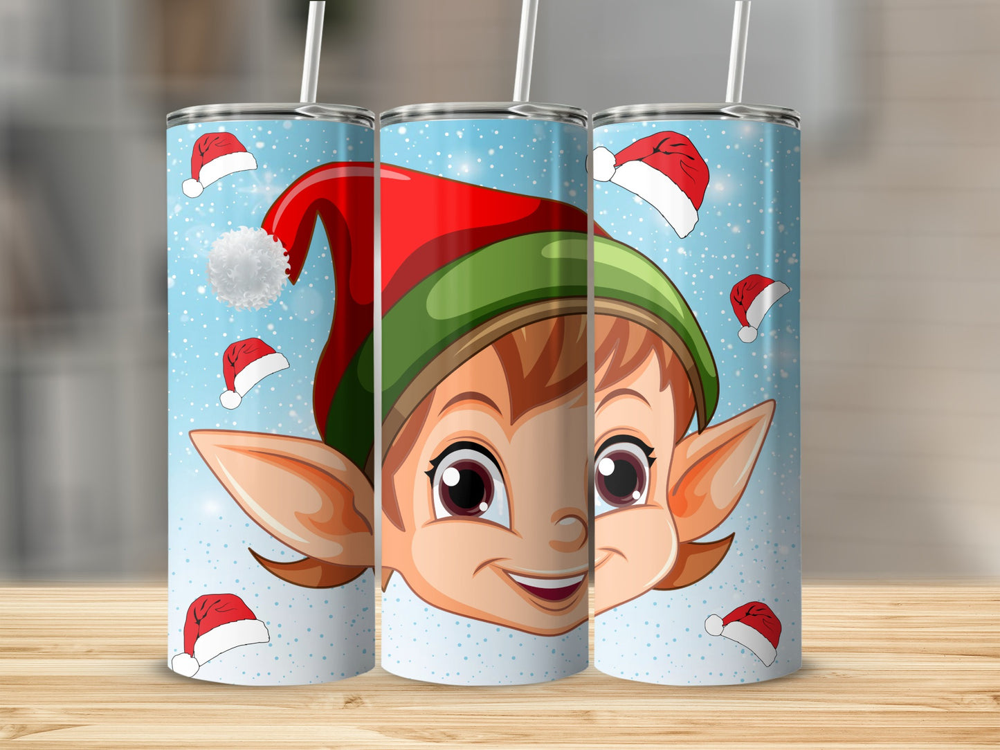 Cute Elf with Santa Hat Design Christmas Tumbler