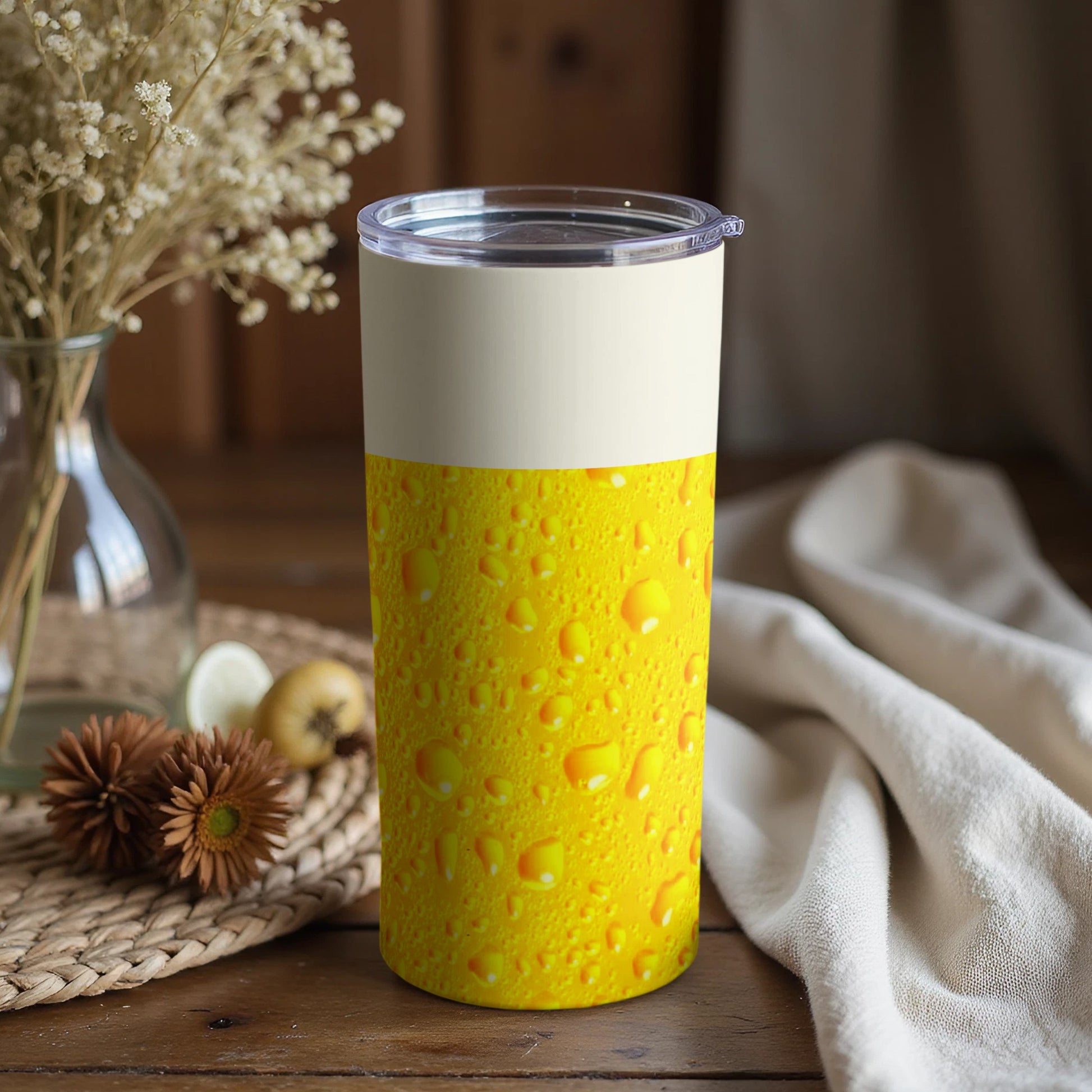 Yellow Bubble Patterned Stainless Steel Tumbler