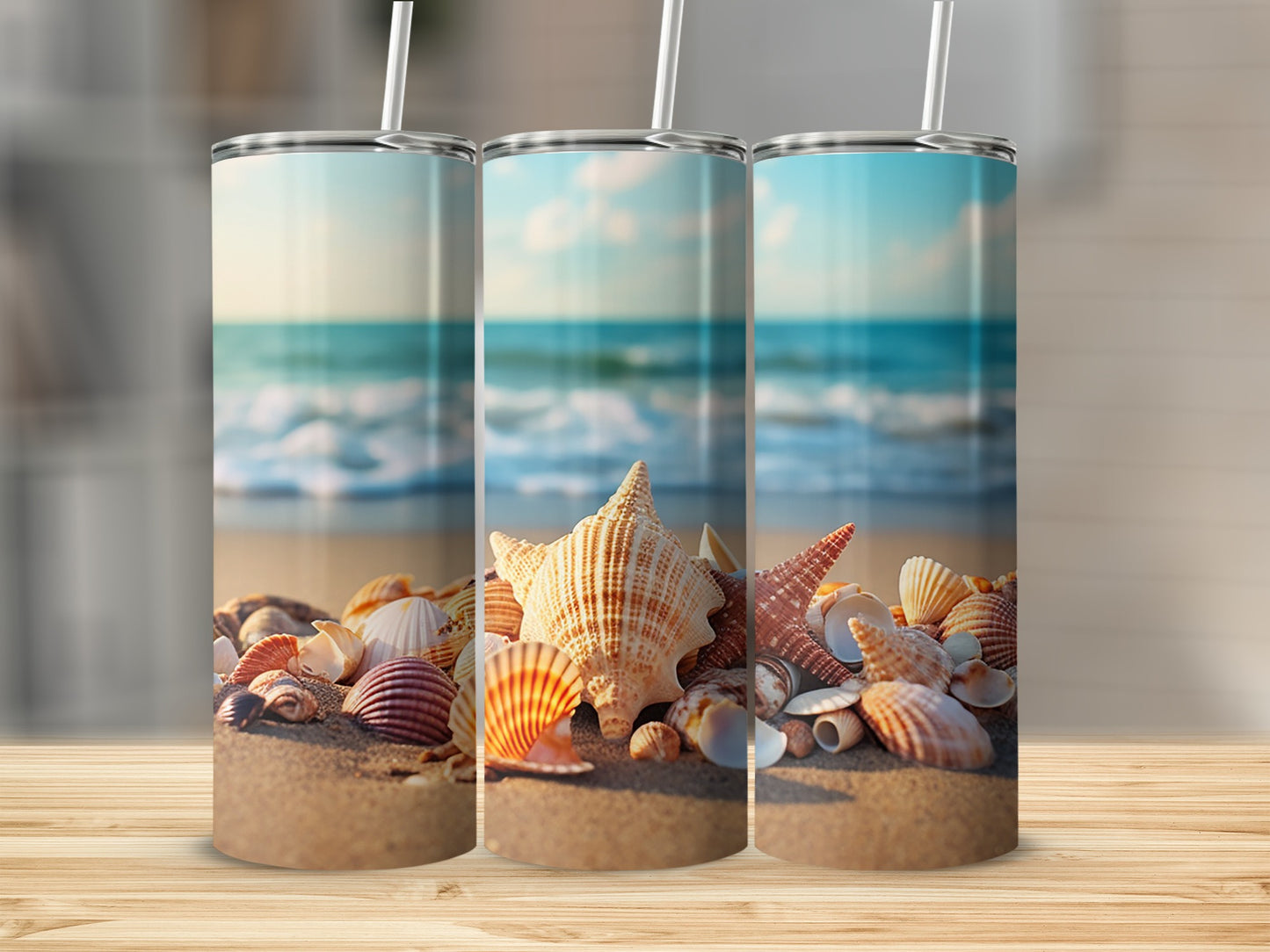 Coastal Beach Scene Seashell Design Drinkware