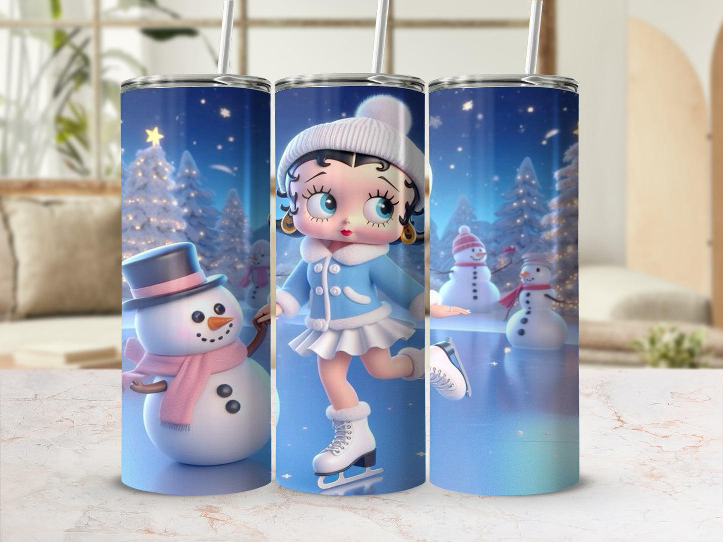 Cute Winter Character with Snowmen Skating Tumbler