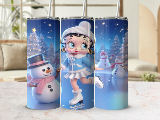 Cute Winter Character with Snowmen Skating Tumbler