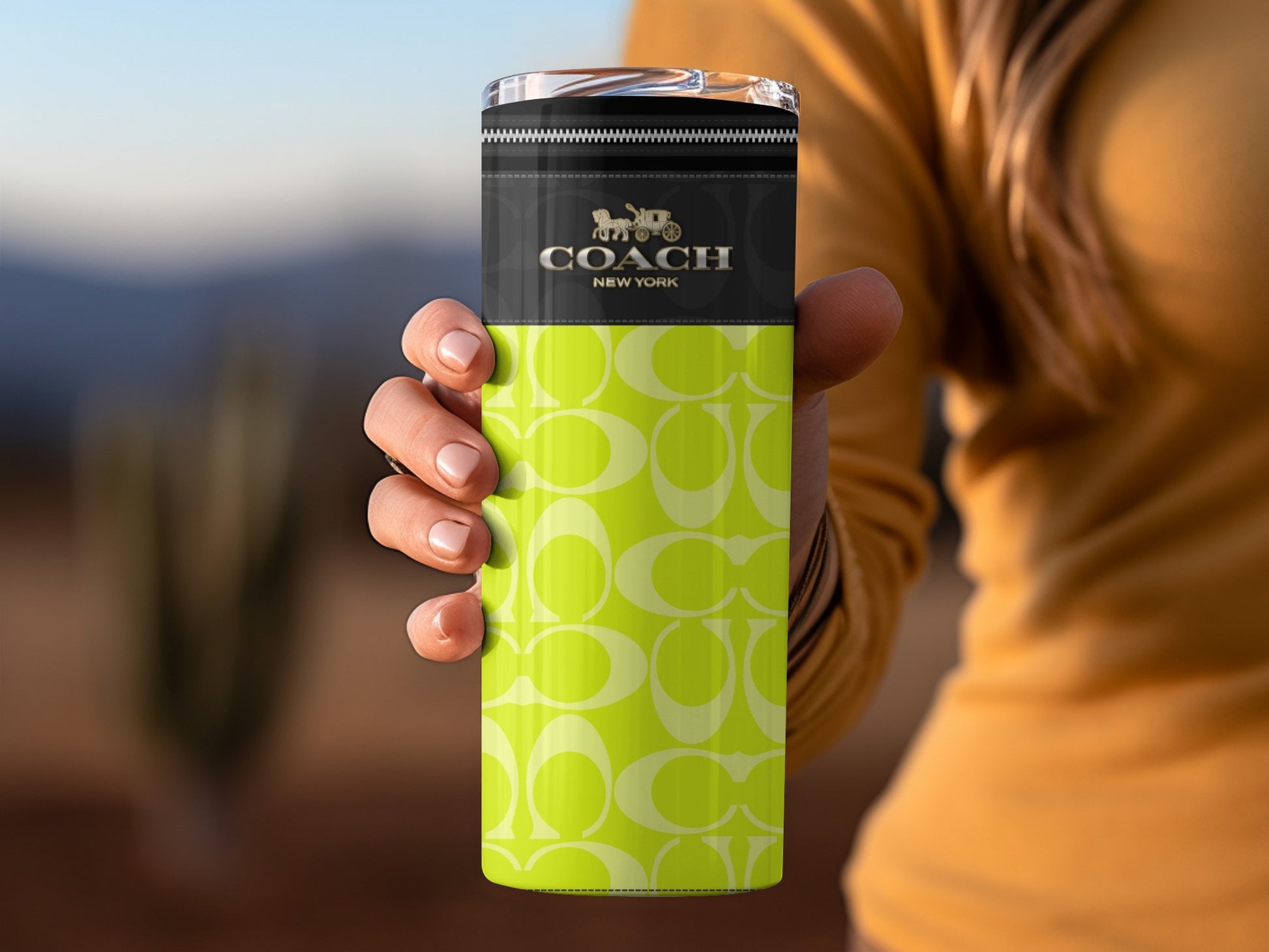 Coach New York Green Travel Mug Beverage Holder