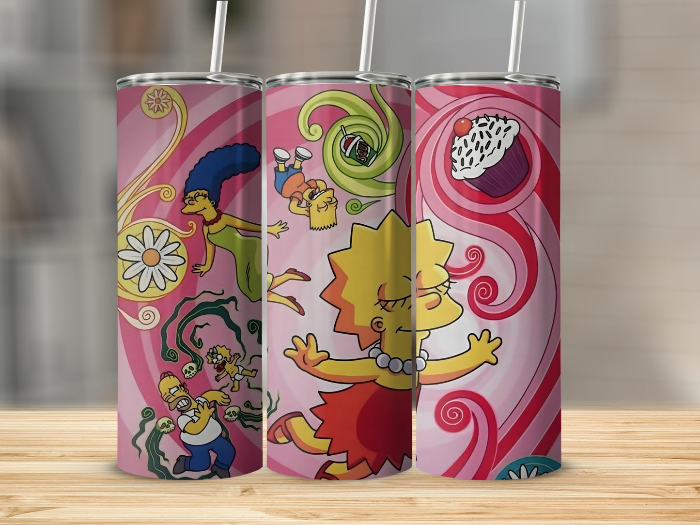 Cartoon Family Character Design on Pink Tumbler Product