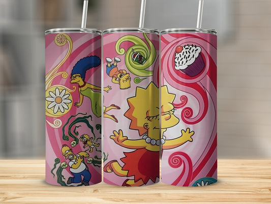 Cartoon Family Character Design on Pink Tumbler Product