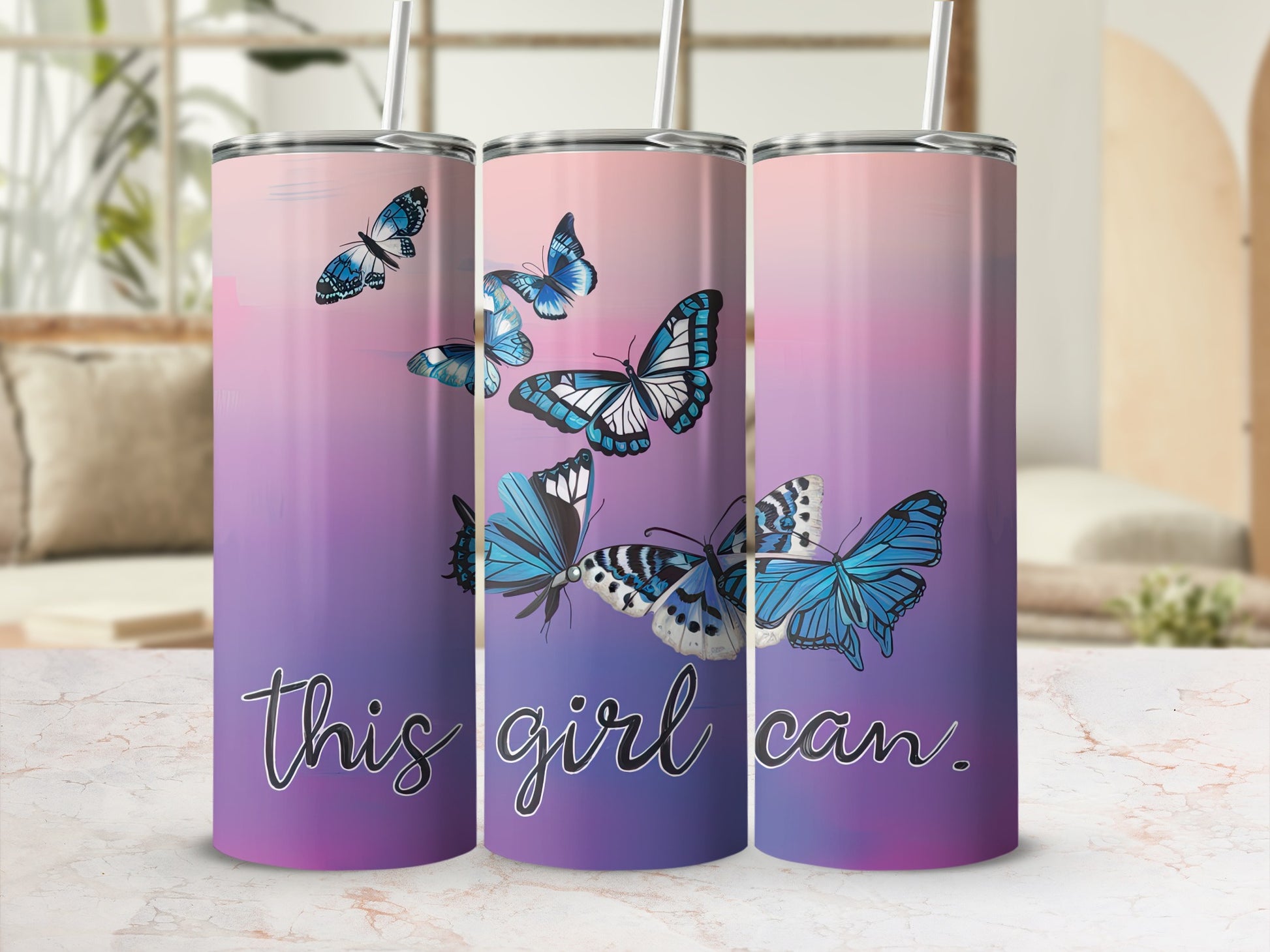 This Girl Can Butterfly Design Tumbler Cup