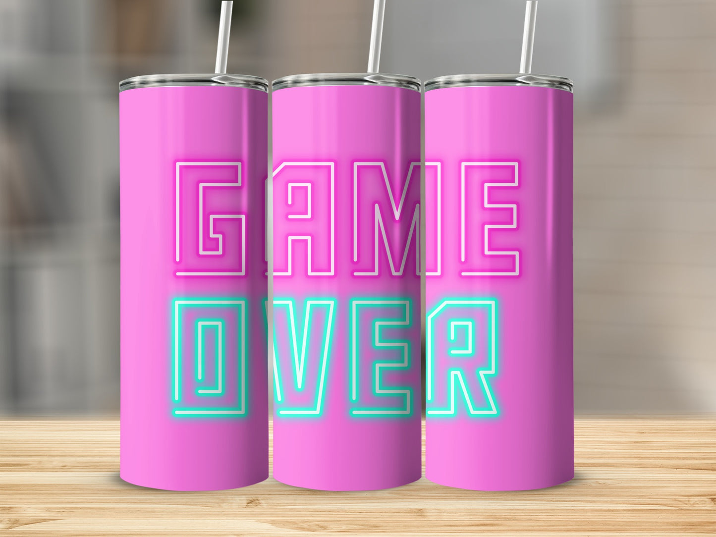 Pink Game Over Tumbler Neon Sign Inspired Decor