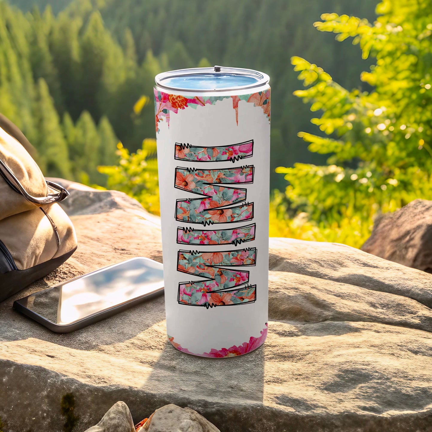 White Floral Abstract Rectangle Bands Tumbler product type