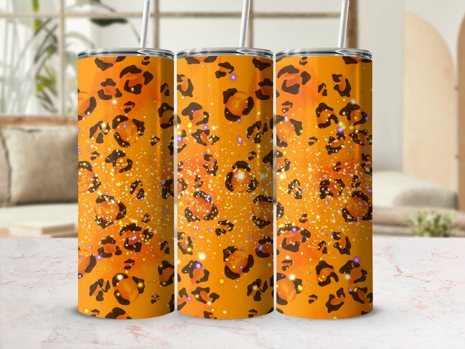 Vibrant Leopard Print Tumbler with Glitter Accents