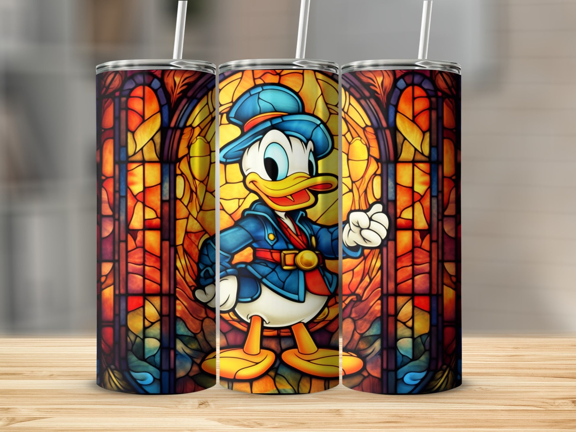 Vibrant Stained Glass Art Duck Character Tumbler