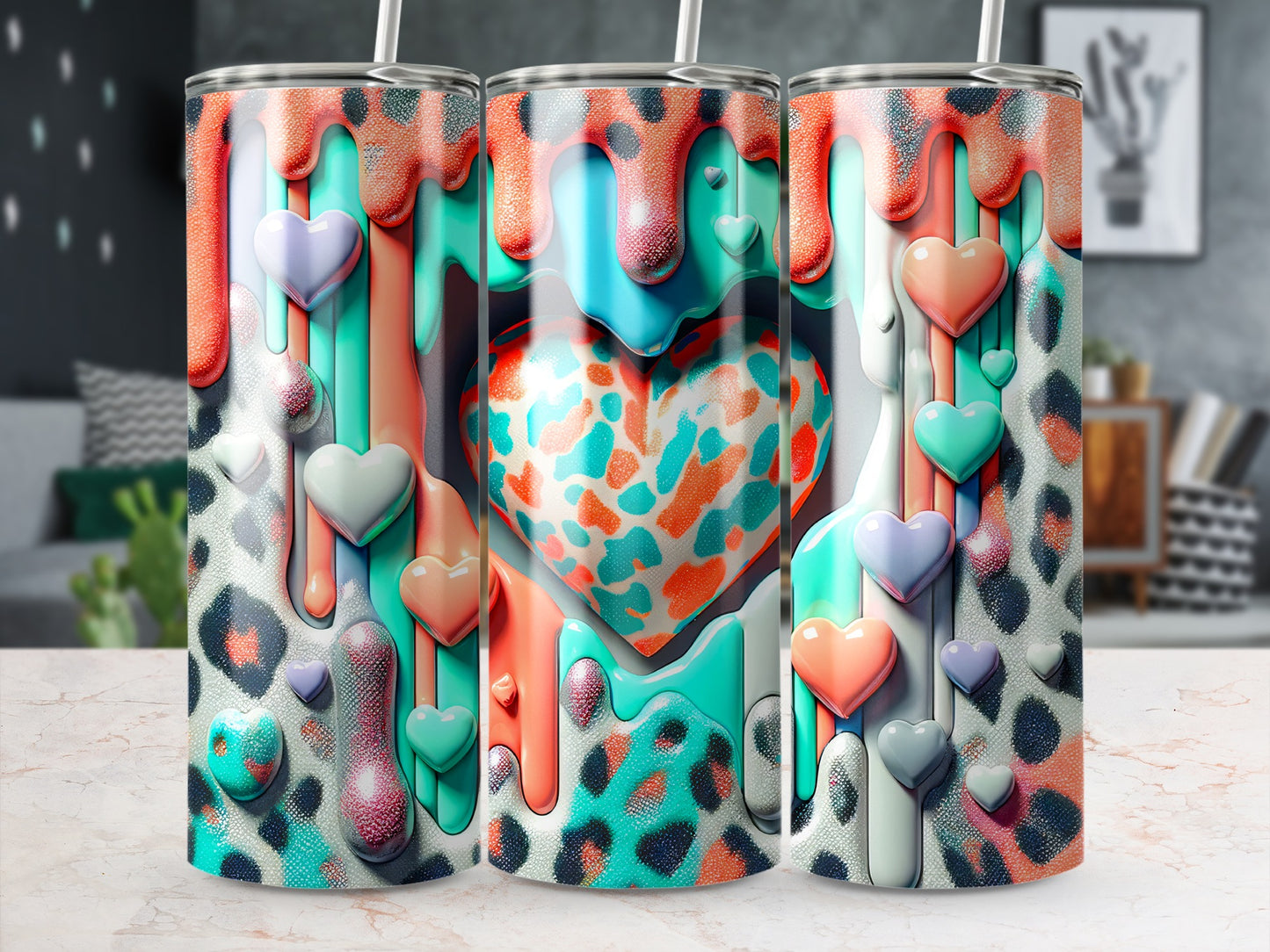 Valentine's Day! Colorful Hearts With Leopard Skin Effect Lovely Tumblers