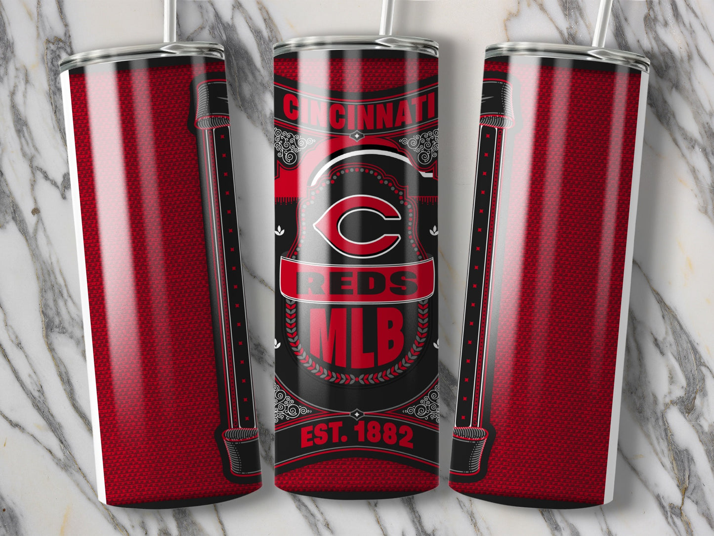 Cincinnati Reds MLB Est 1882 Team Graphic Design Tumbler