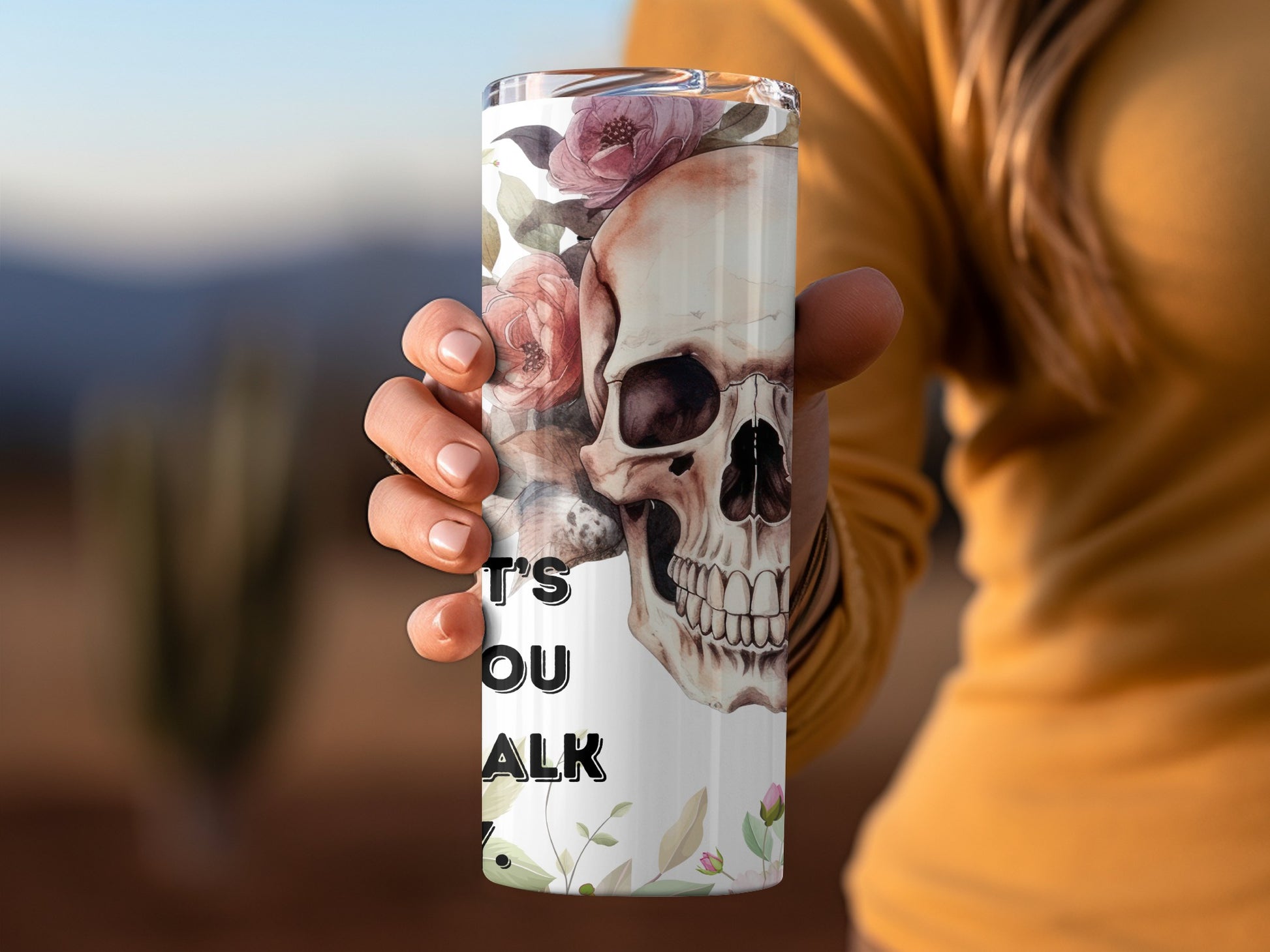 Floral Skull Design Insulated Tumbler Cup