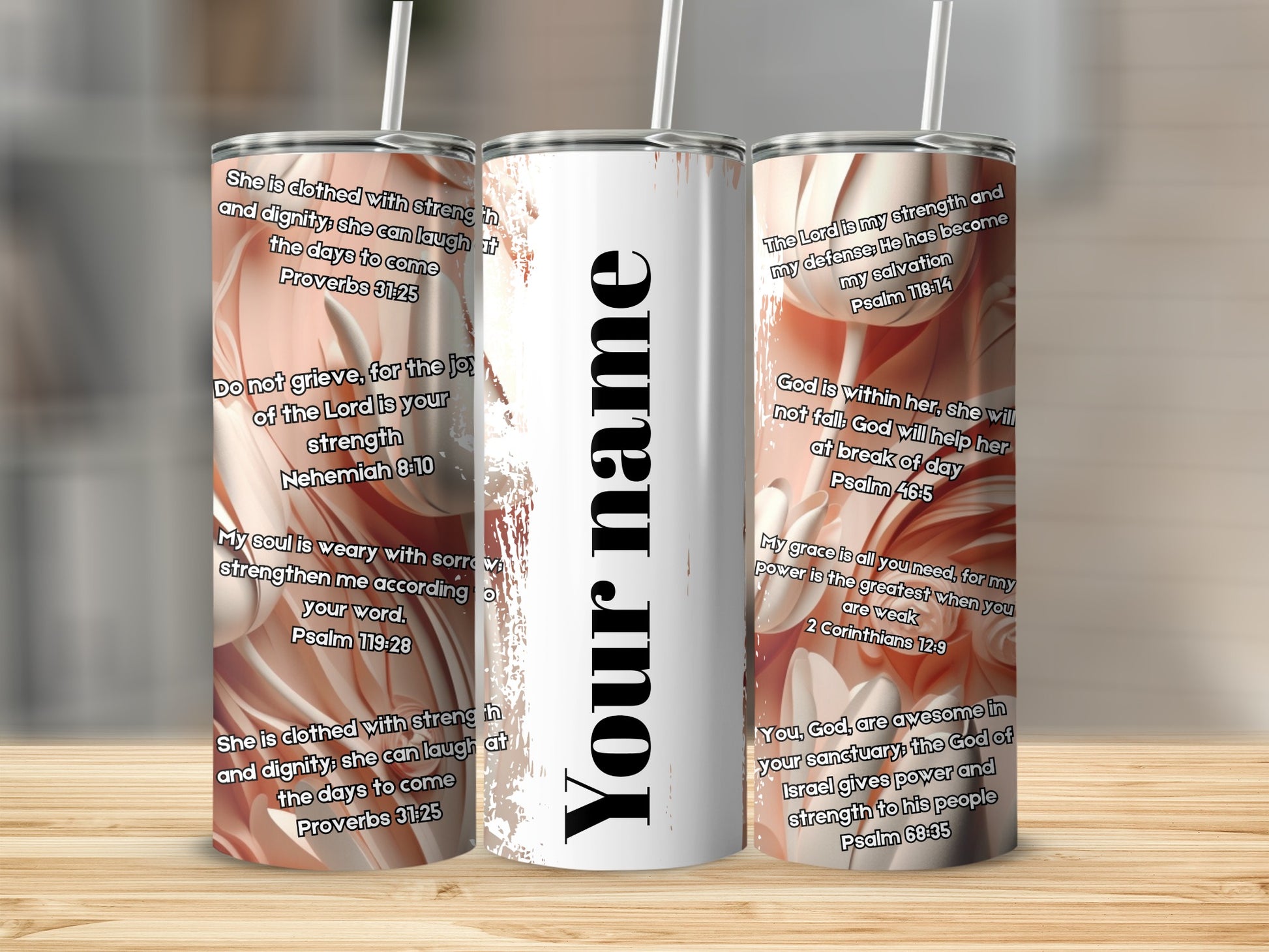 Customized Inspirational Scripture Tumbler with Straw