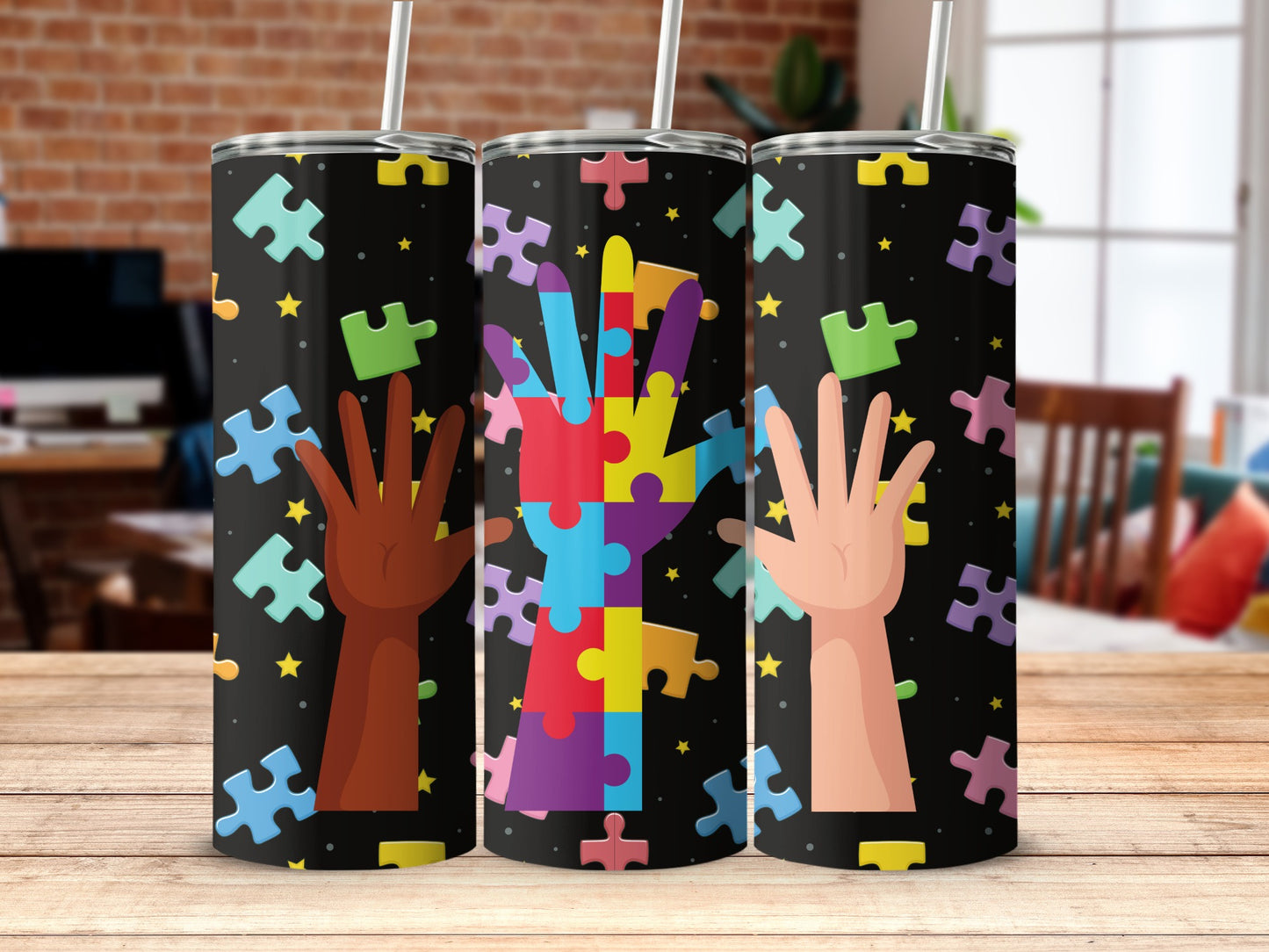 Colorful Autism Awareness Tumbler With Puzzle Pattern