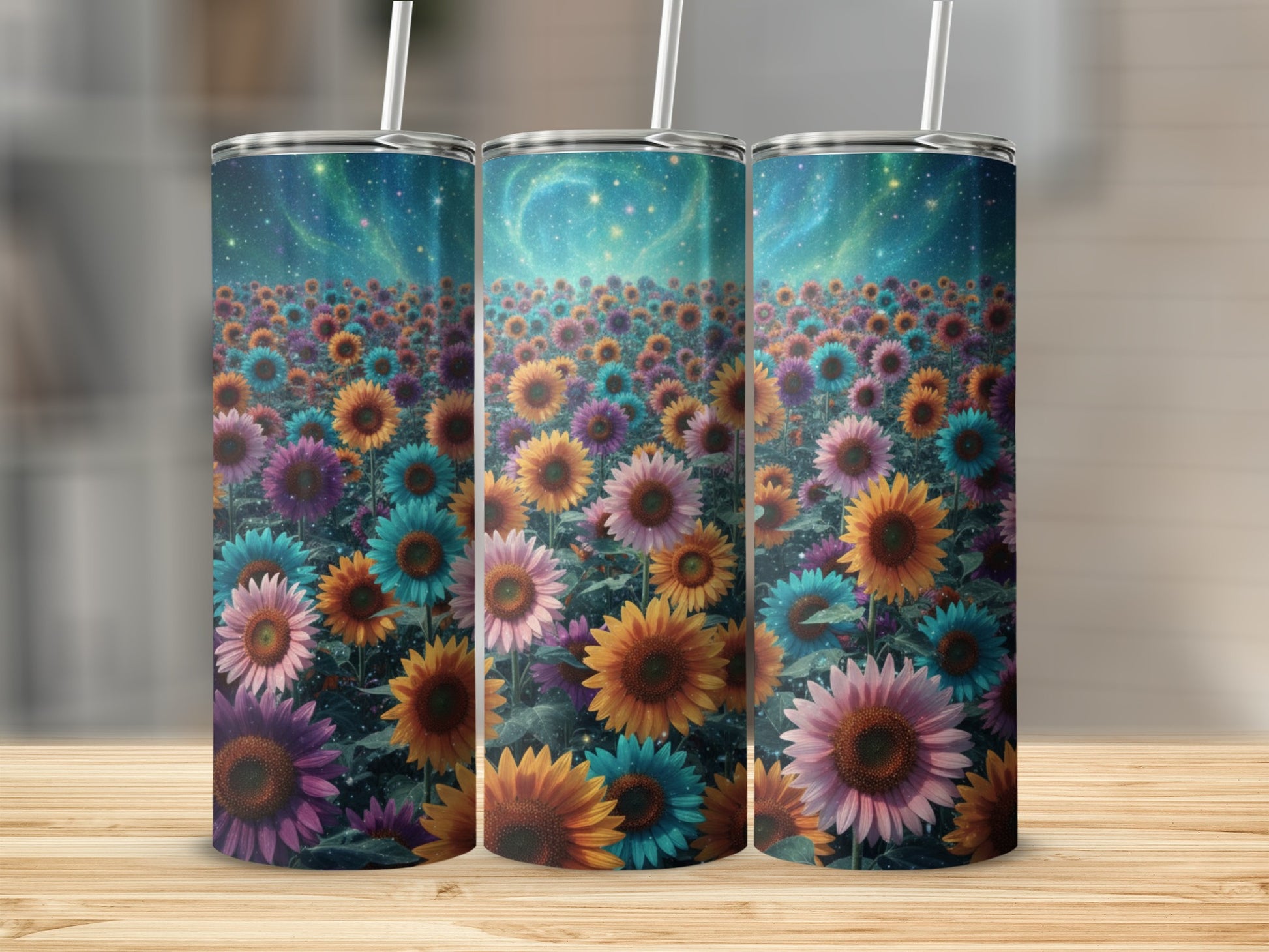 Sunflower Field and Starry Night Tumbler Design