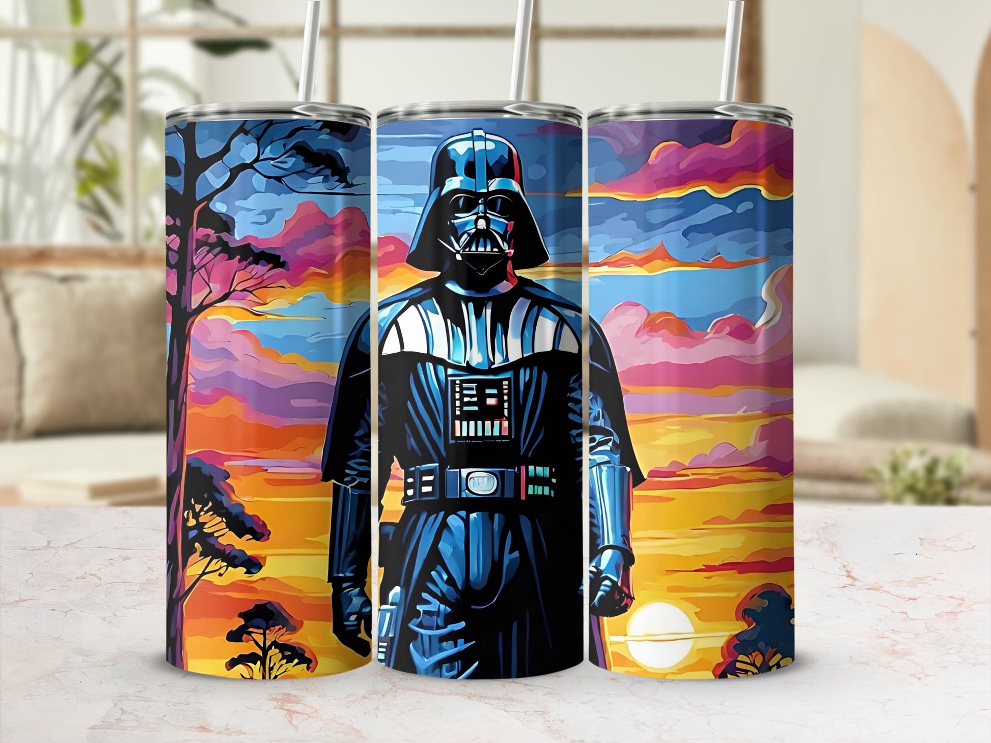 Darth Vader Sunset Trees Colorful Tumbler product type