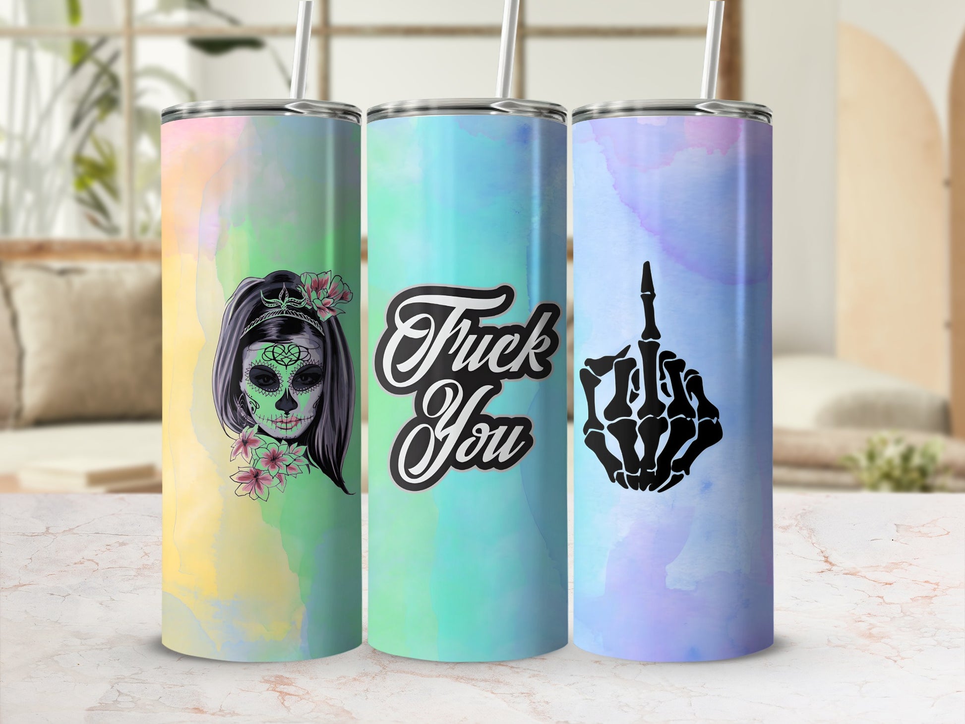 Colorful Sugar Skull and Skeleton Insulated Tumbler