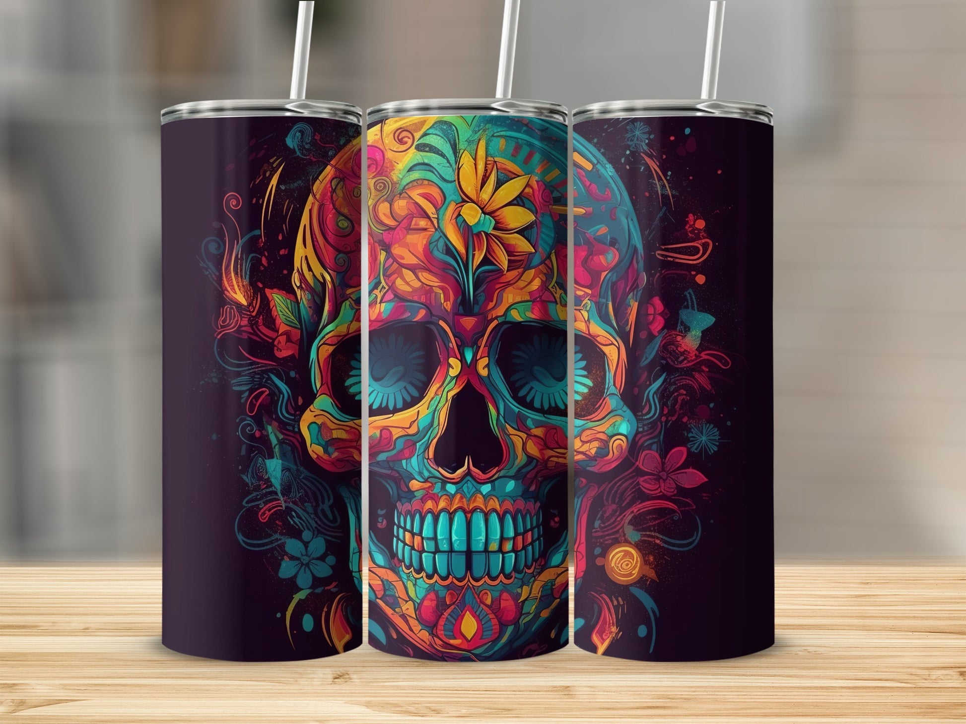 Colorful Floral Skull Tumbler for Vibrant Hydration