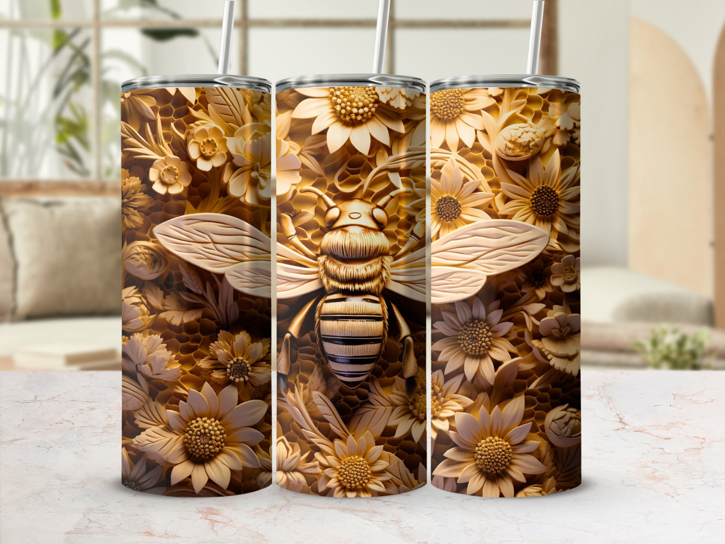 Honeycomb Bee Flower 3D Relief Design Tumbler product type
Bee
Flowers
Honeycomb
Floral
Nature
Wildlife
Honeybee
Garden
Bee lover
Tumbler
Drinkware
Artistic
3D effect
Relief art
Carved look
Intricate design
Golden hues
Earthy tones
Insect motif
Botanical