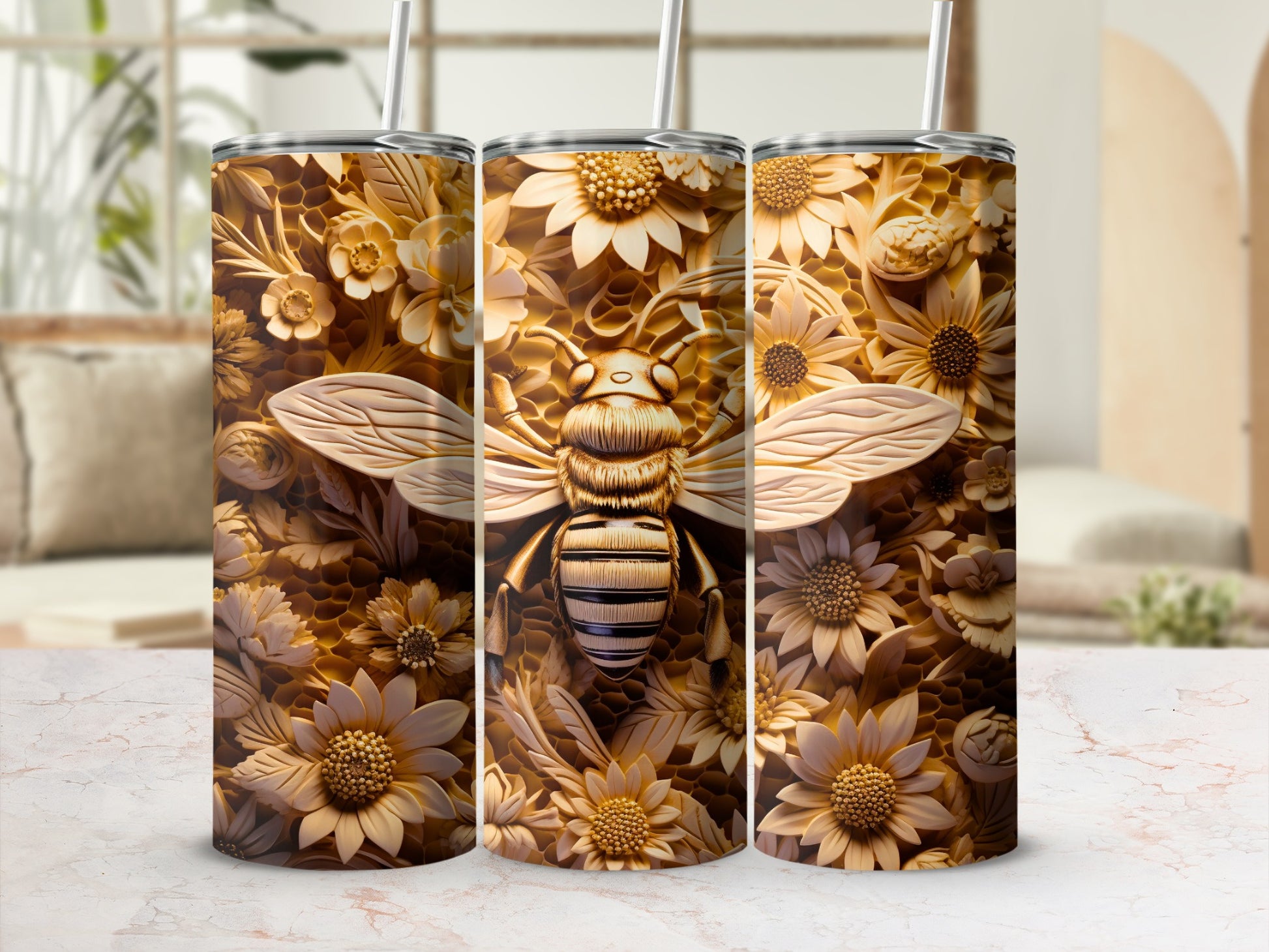 Honeycomb Bee Flower 3D Relief Design Tumbler product type
Bee
Flowers
Honeycomb
Floral
Nature
Wildlife
Honeybee
Garden
Bee lover
Tumbler
Drinkware
Artistic
3D effect
Relief art
Carved look
Intricate design
Golden hues
Earthy tones
Insect motif
Botanical