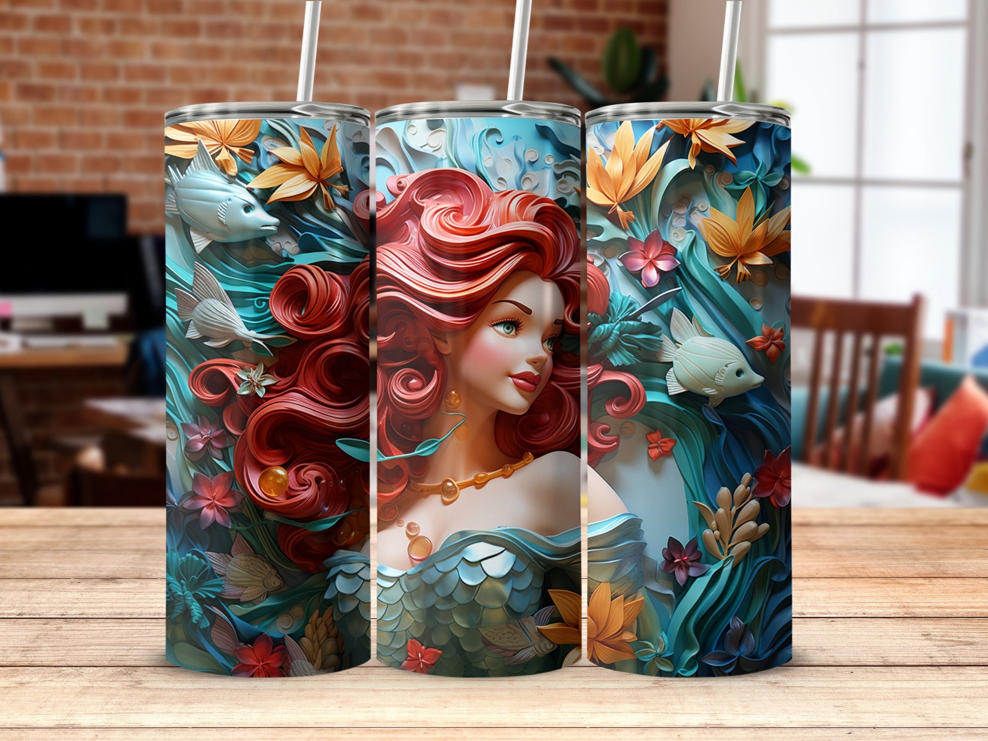 Mermaid Fantasy Art Insulated Tumbler with Straw