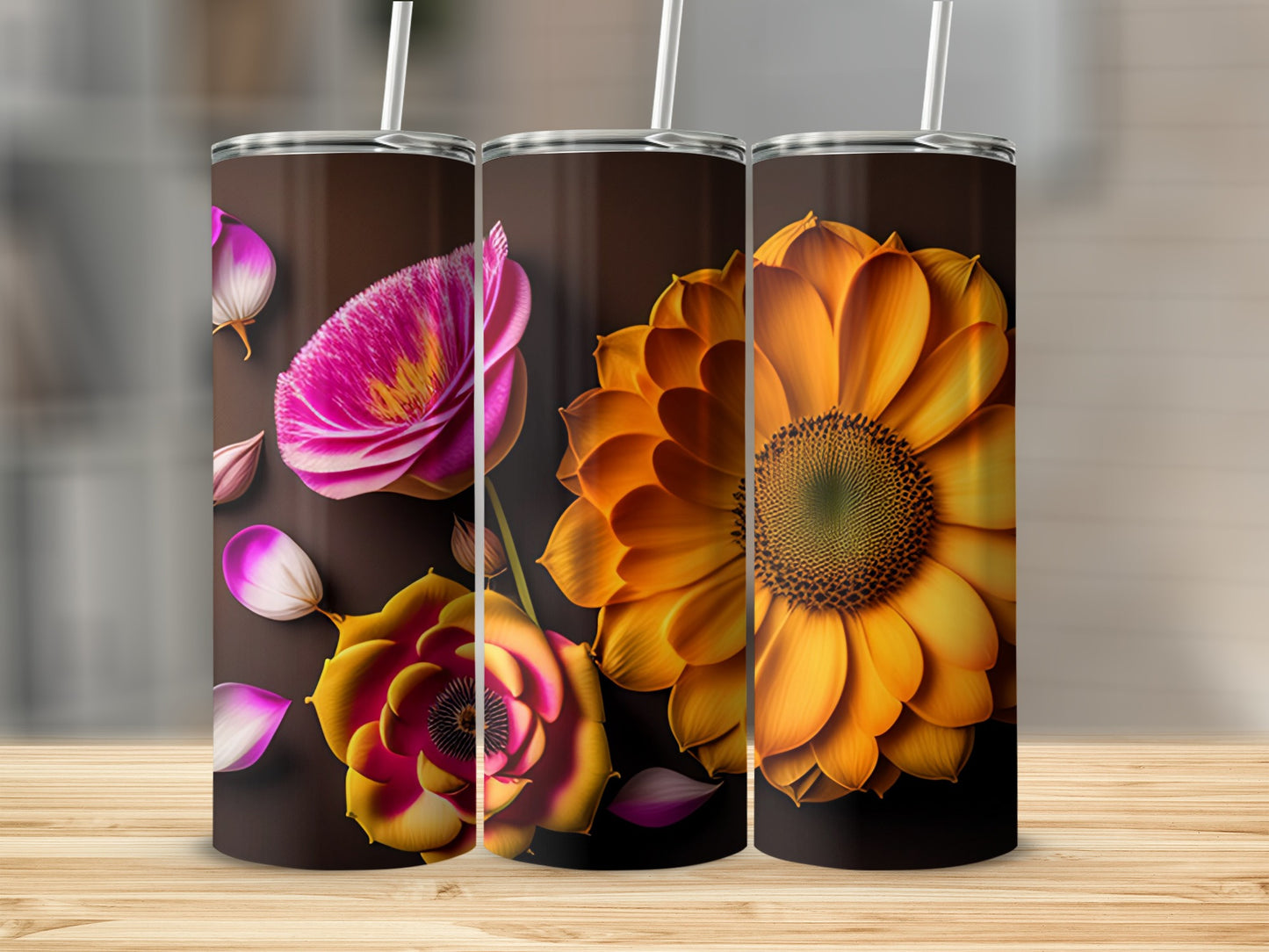 Bright Floral Design Insulated Tumbler with Straw