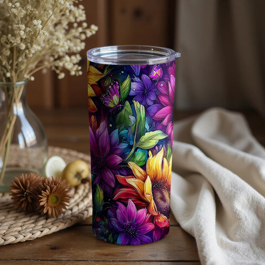 Colorful Floral Design Tumbler with Lid for Drinks