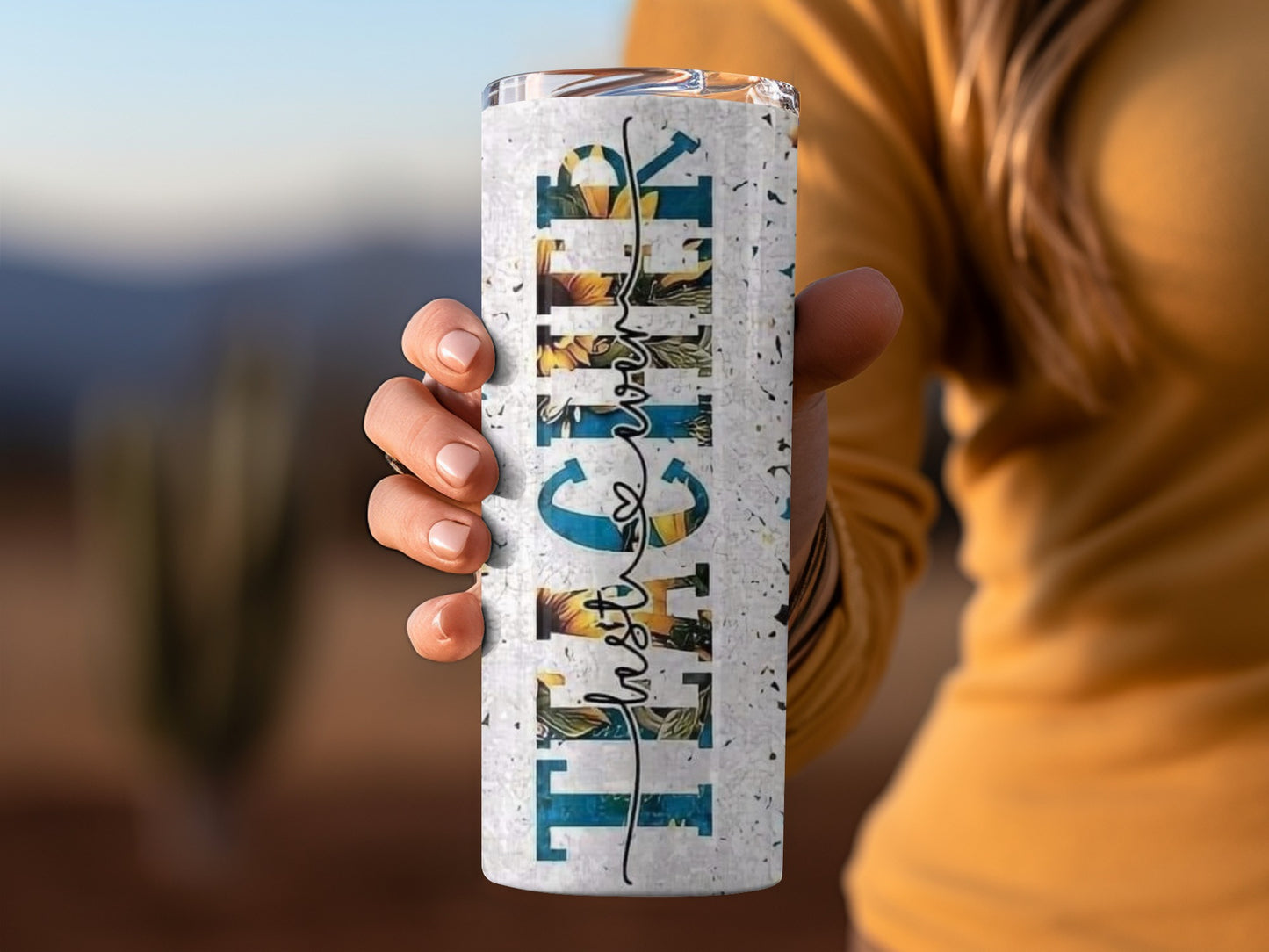 Love Teachers Design with Sunflowers Floral Pattern Tumblers