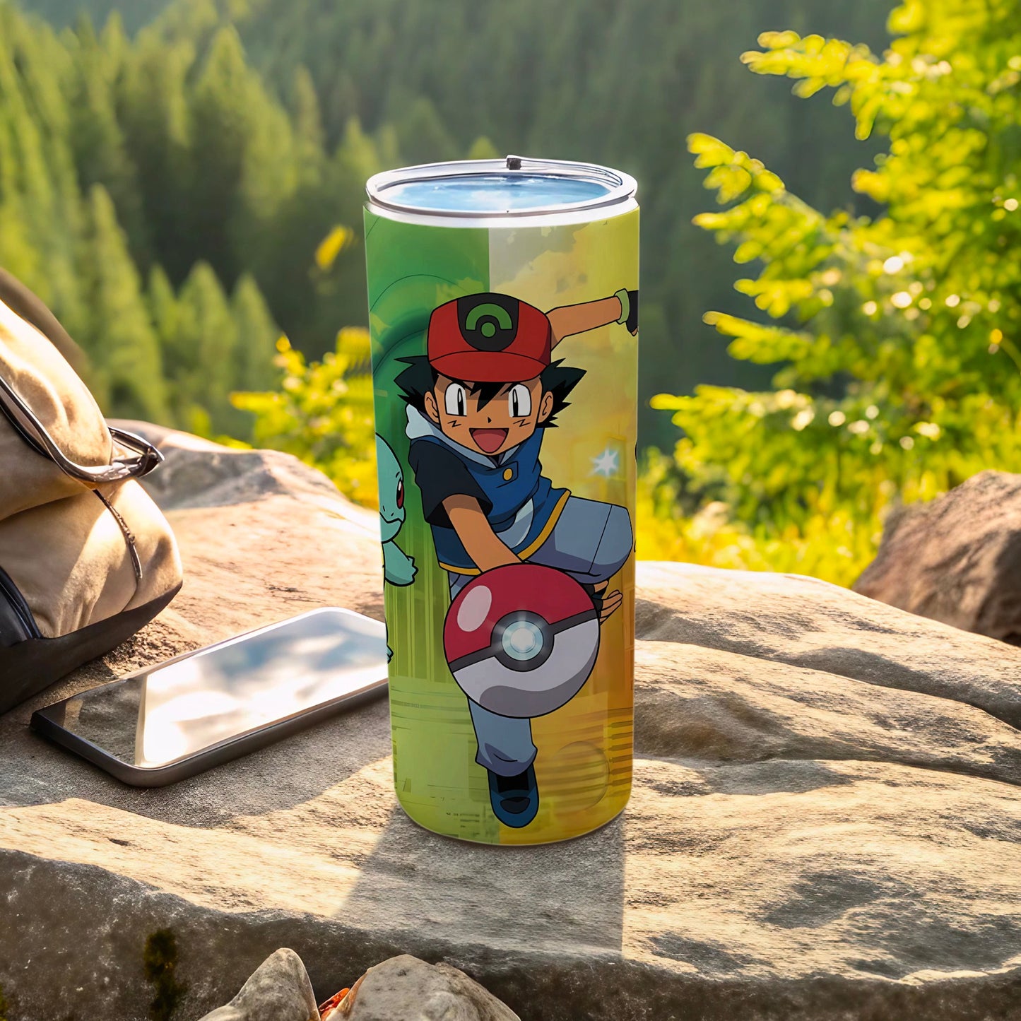 Ash Ketchum Tumbling with Pokéball Stainless Steel Tumbler