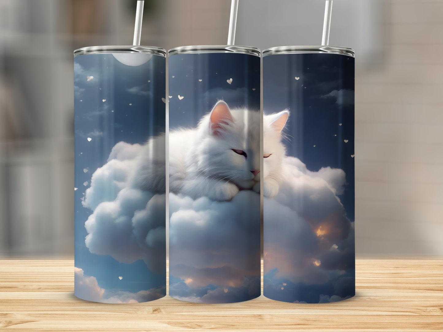 White Cat Sleeping Cloud Moon Sky Tumbler product type