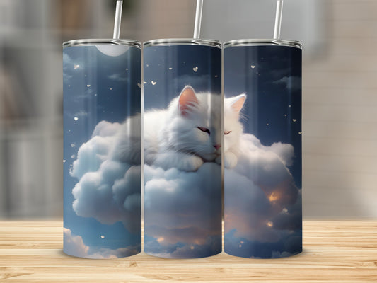 White Cat Sleeping Cloud Moon Sky Tumbler product type