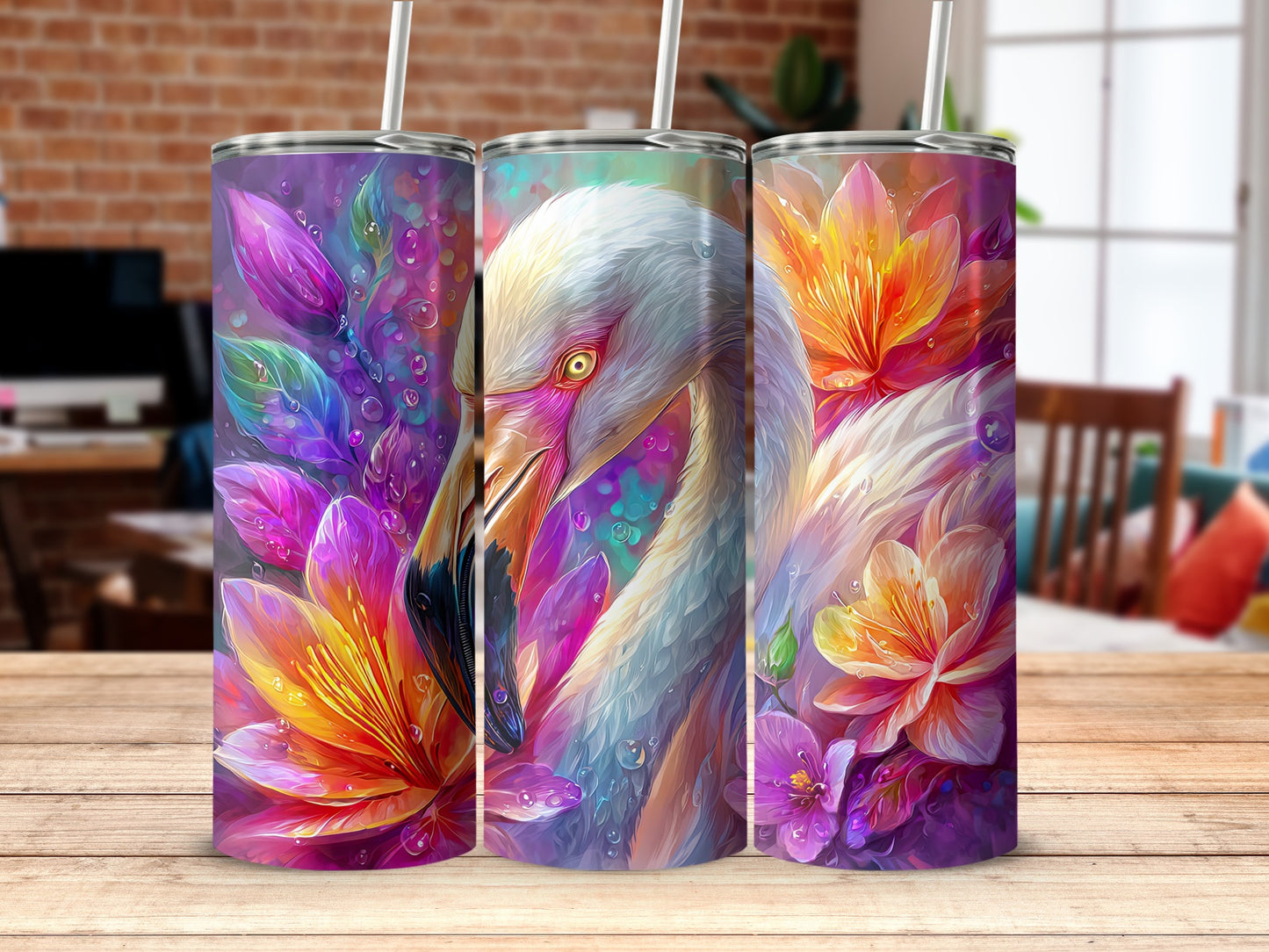 Elegant Flamingo and Floral Design Tumbler Cup