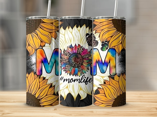 Colorful Momlife Sunflower Design Tumbler