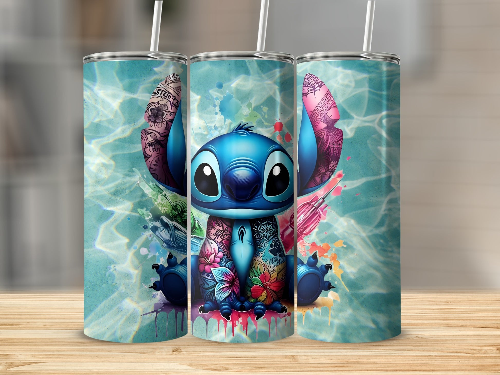 Adorable Blue Alien Art Design on Leakproof Tumbler