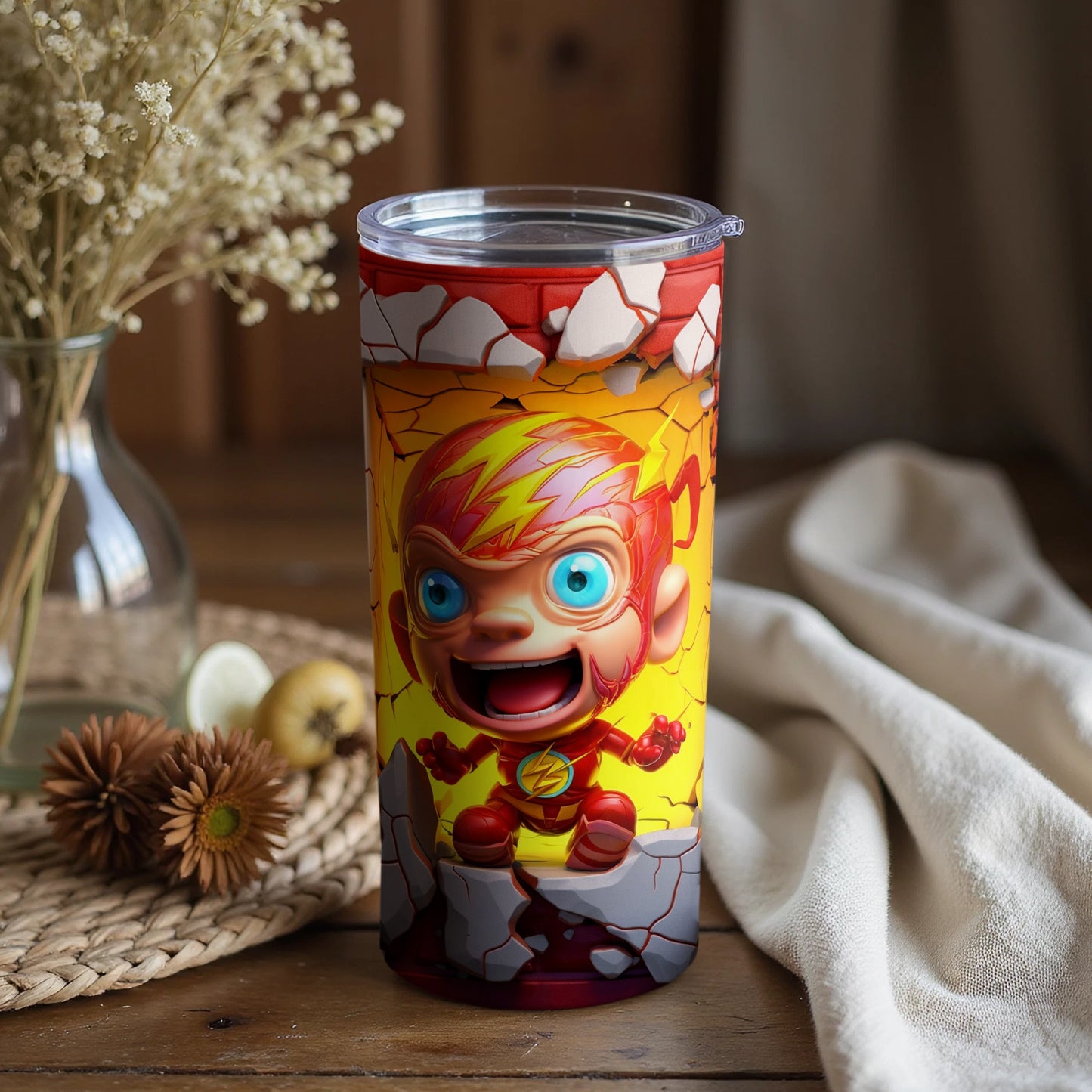 Flash Superhero Shattered Wall Design Tumbler