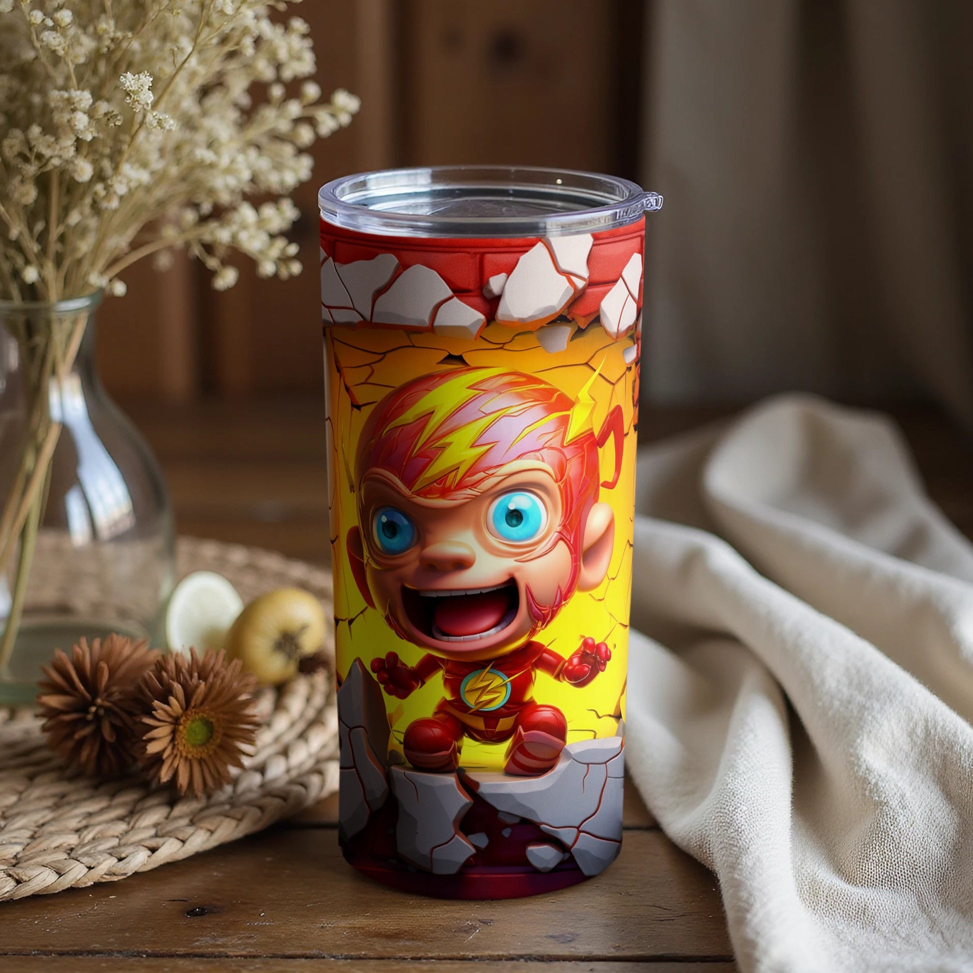 Flash Superhero Shattered Wall Design Tumbler