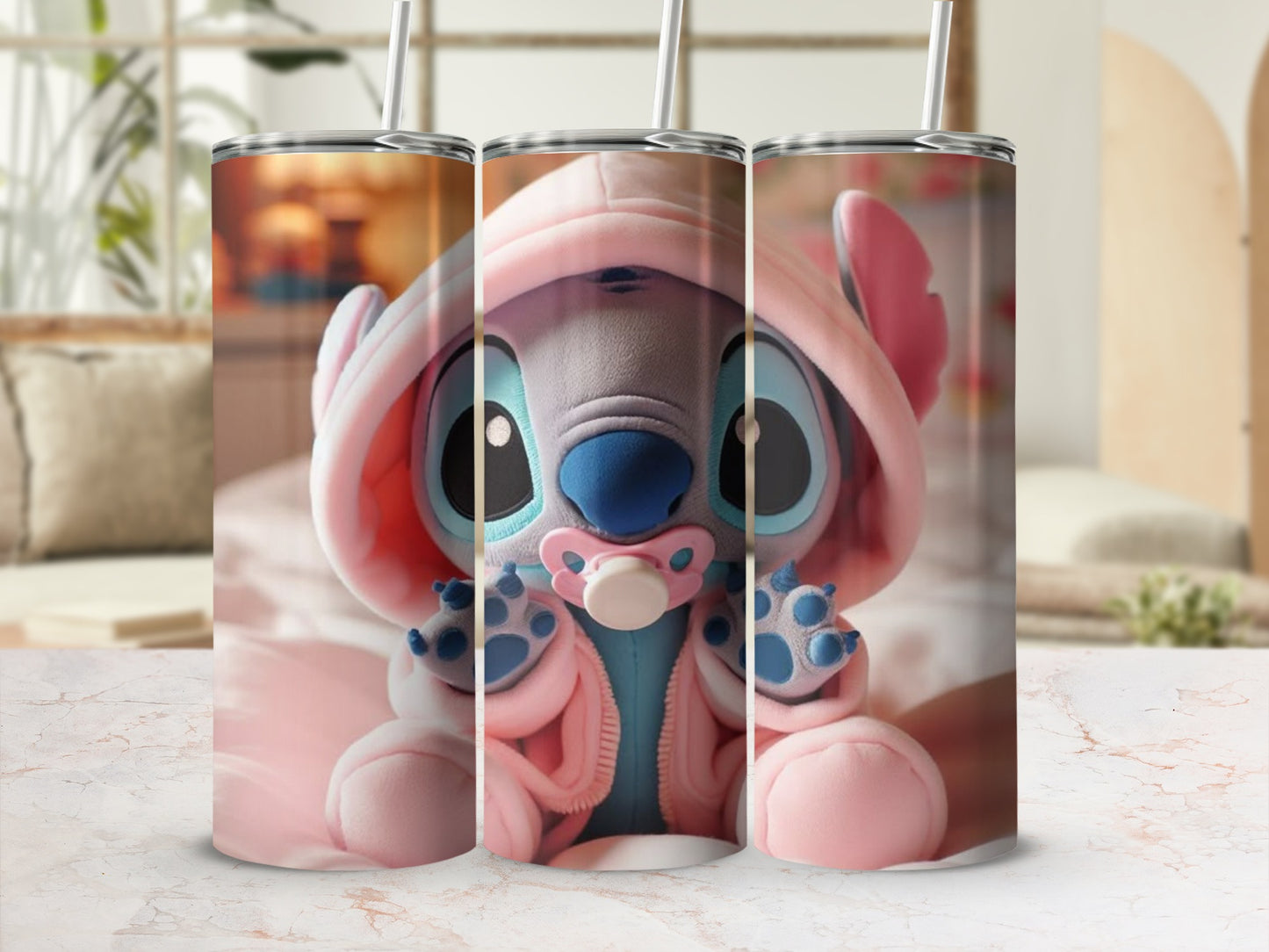Adorable Blue Alien Character in Pink Hoodie Tumbler
