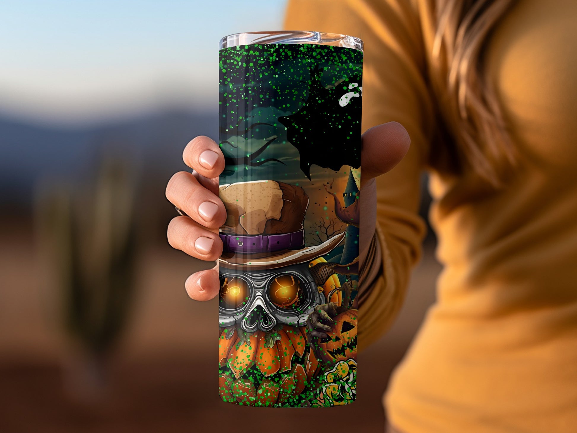 Halloween Themed Skull and Pumpkin Tumbler Cup
