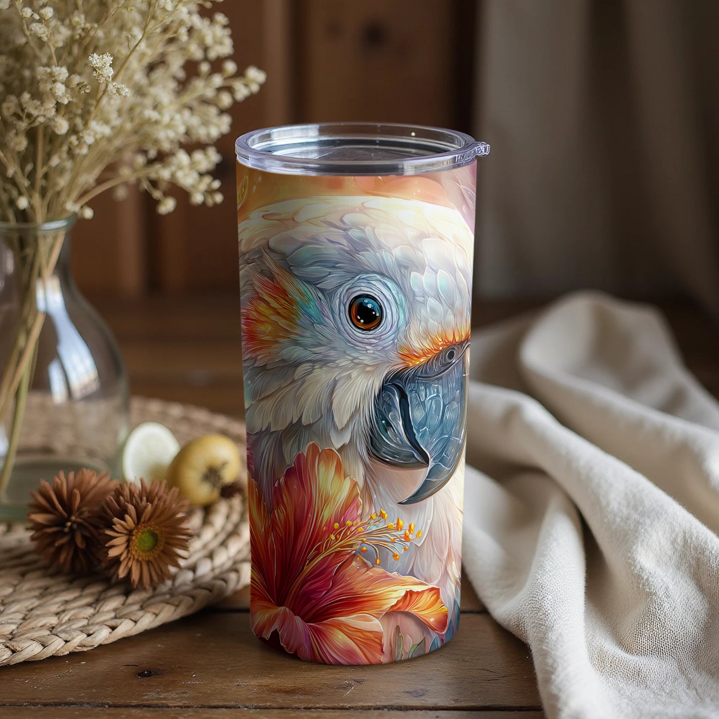 Colorful Parrot Design on Insulated Tumbler Cup
