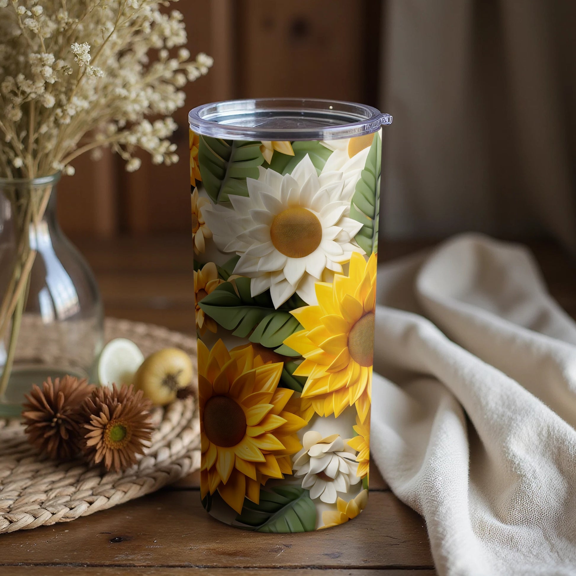 Vibrant Sunflower Design Insulated Tumbler Cup