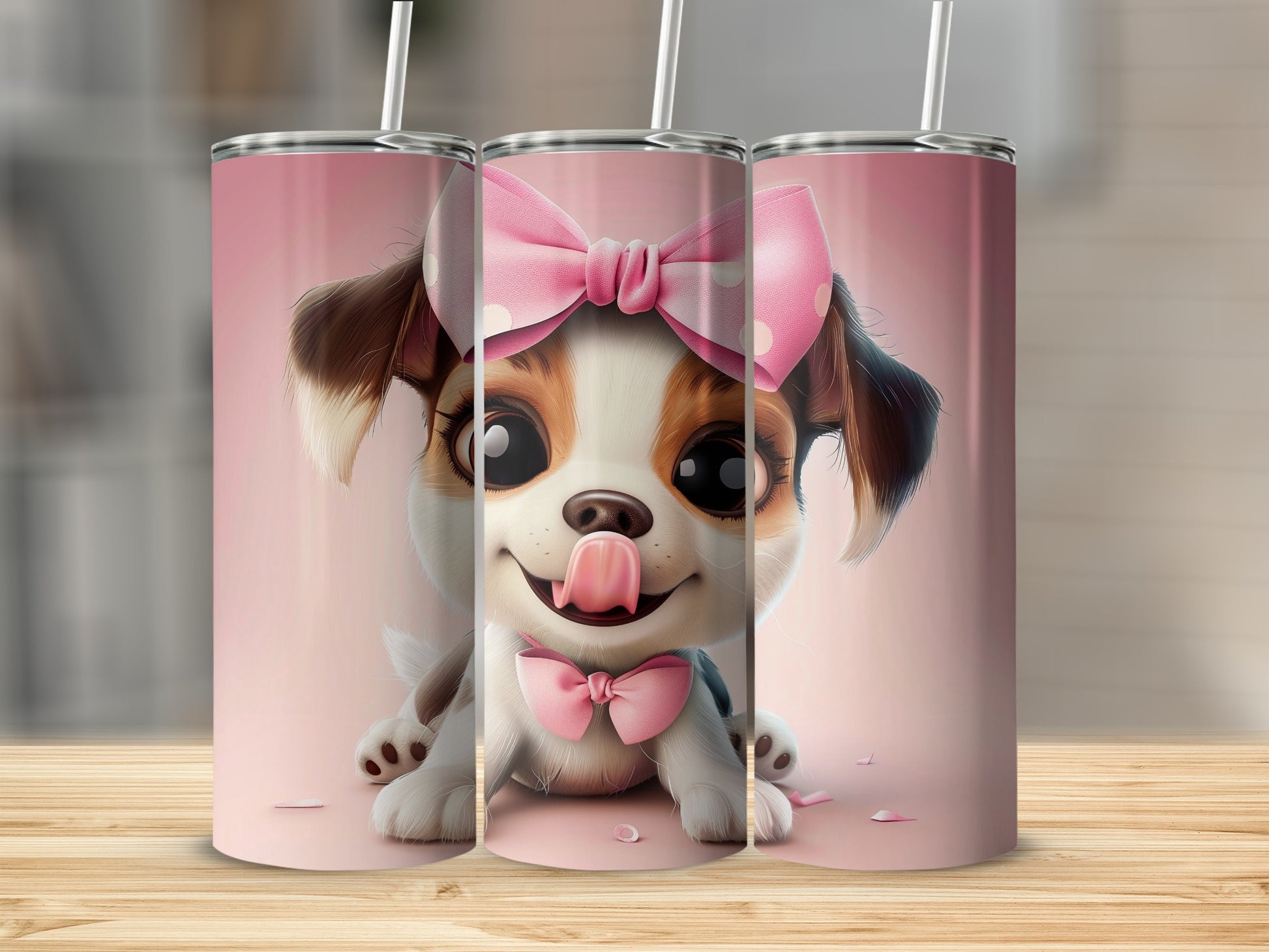 Adorable Pink Bow Puppy Happy Doggy Tumbler Delight product type