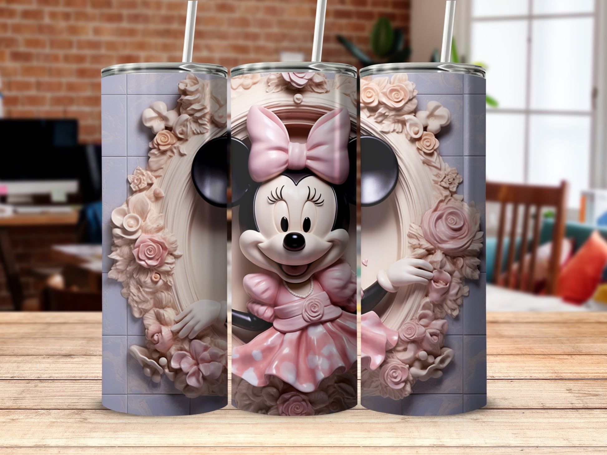 Minnie Mouse Tumbler with Floral and Bow Accents Design