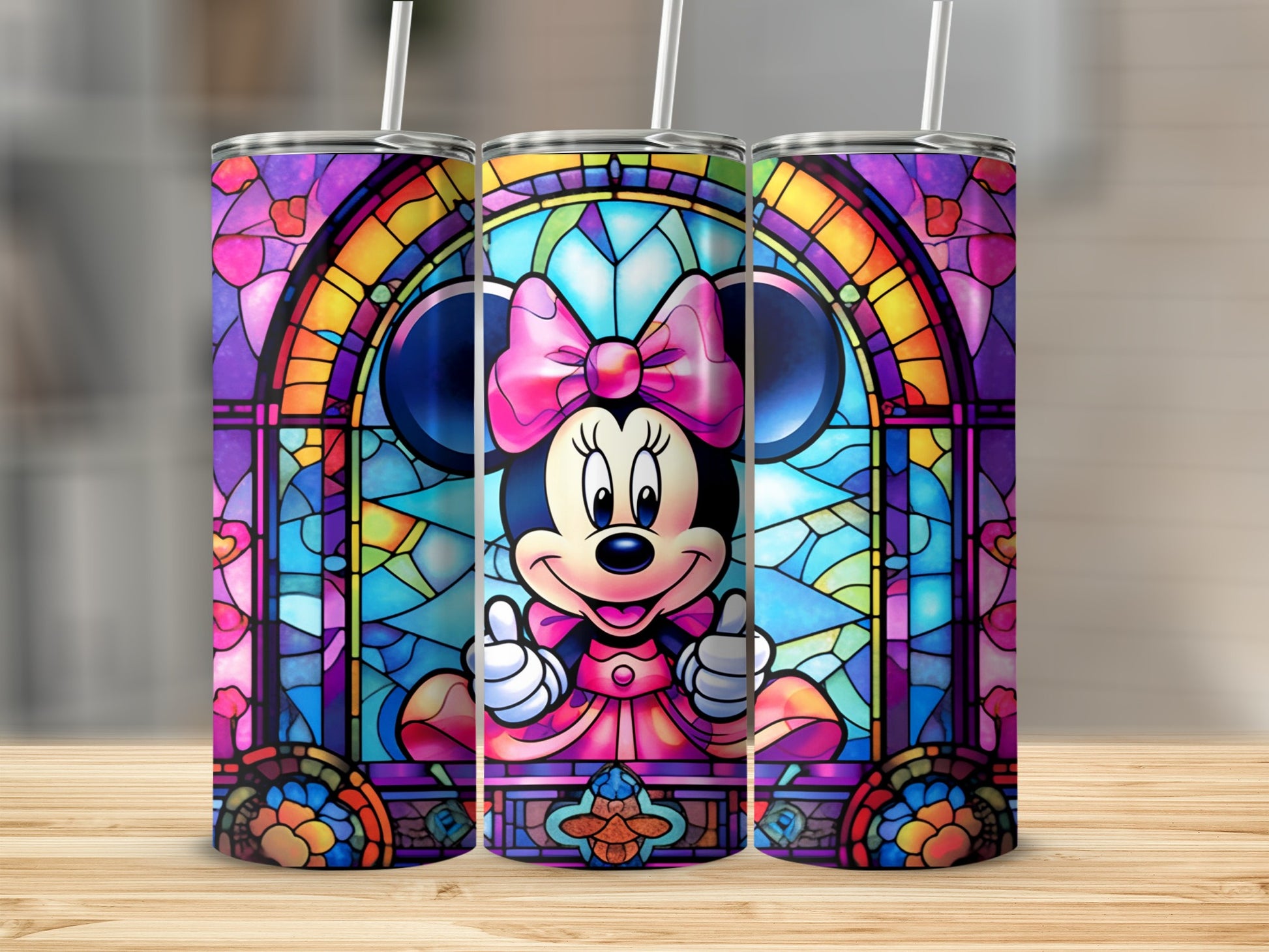 Colorful Stained Glass Design Minnie Mouse Tumbler