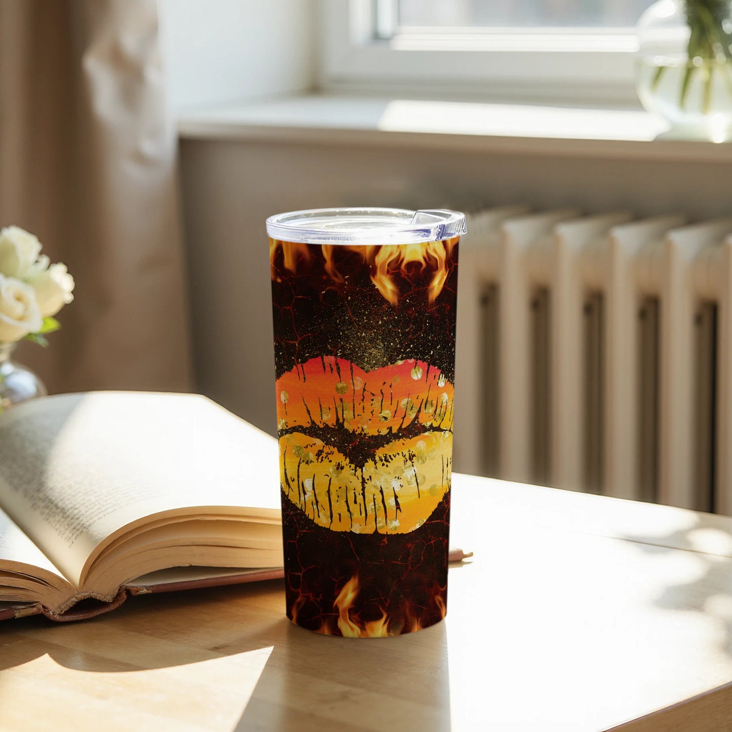 Vibrant Fiery Lips Design Insulated Travel Mug
