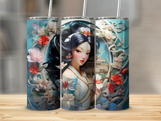 Elegant Floral Design with Woman Tall Tumbler Cup