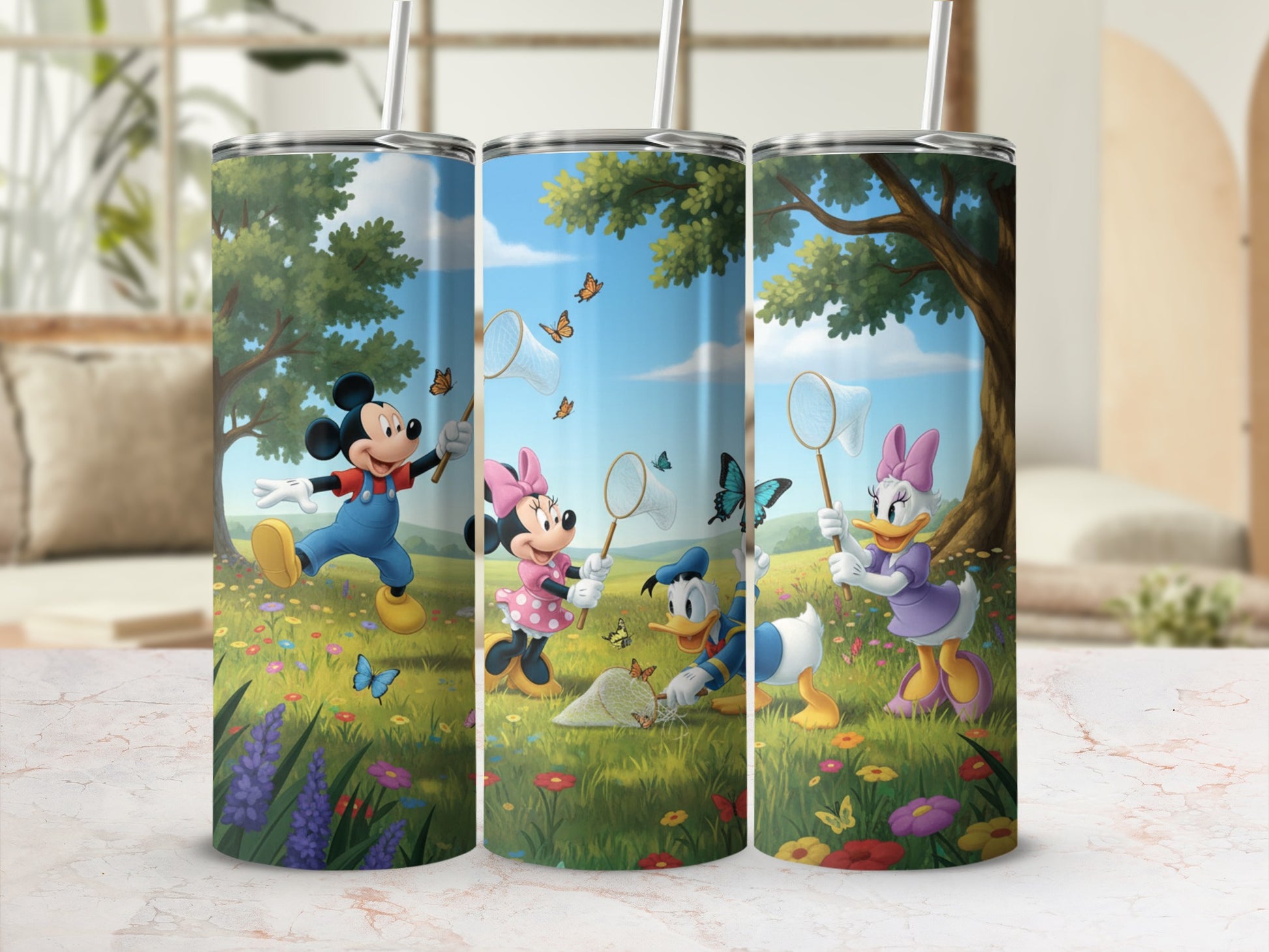 Colorful Character Themed Tumblers with Straws