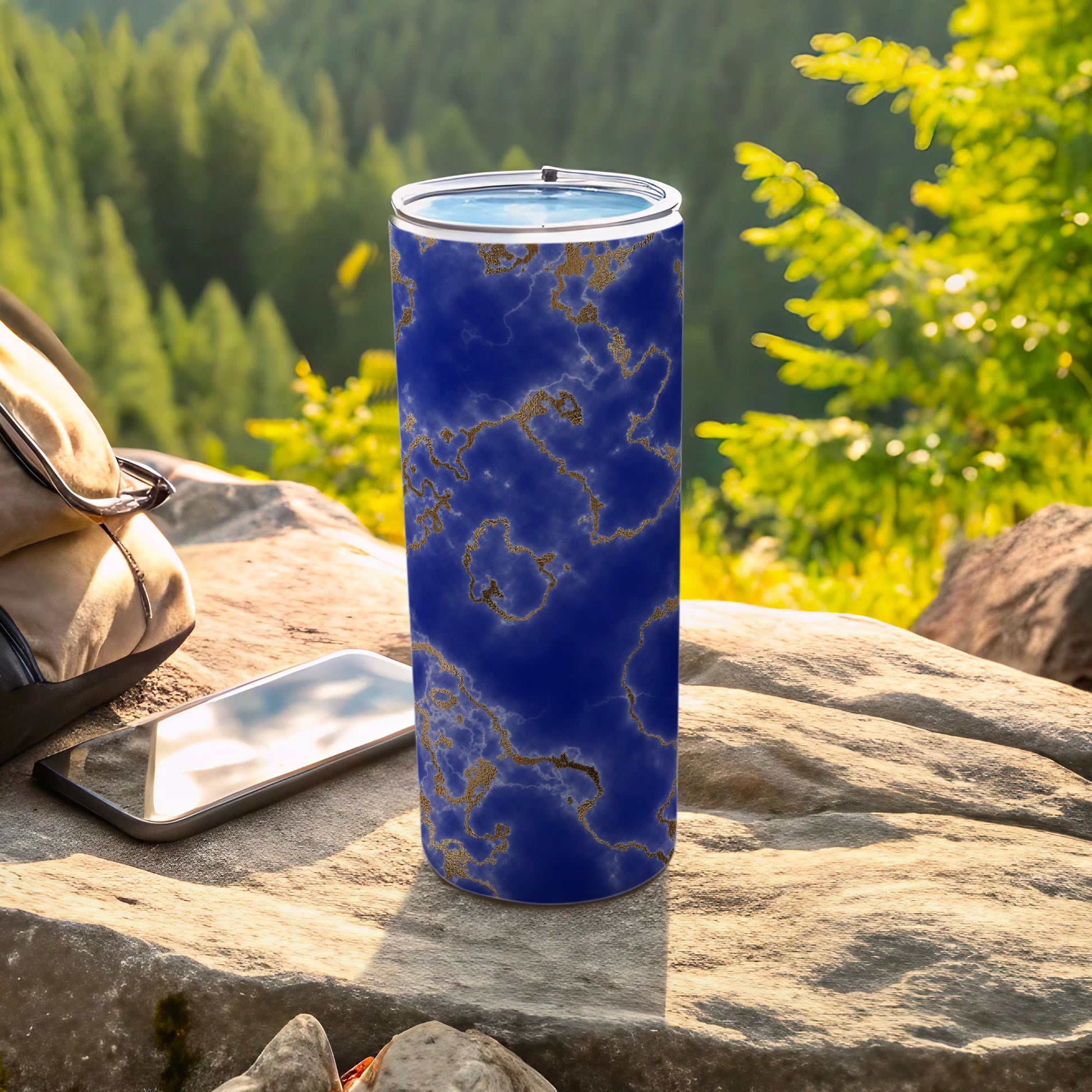 Vivid Blue Gold Veined Marble Design Tumbler product type