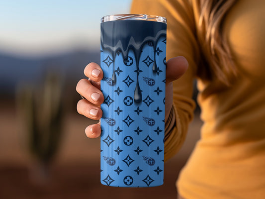 Blue Titans Logo Pattern Drip Style Design Tumblers